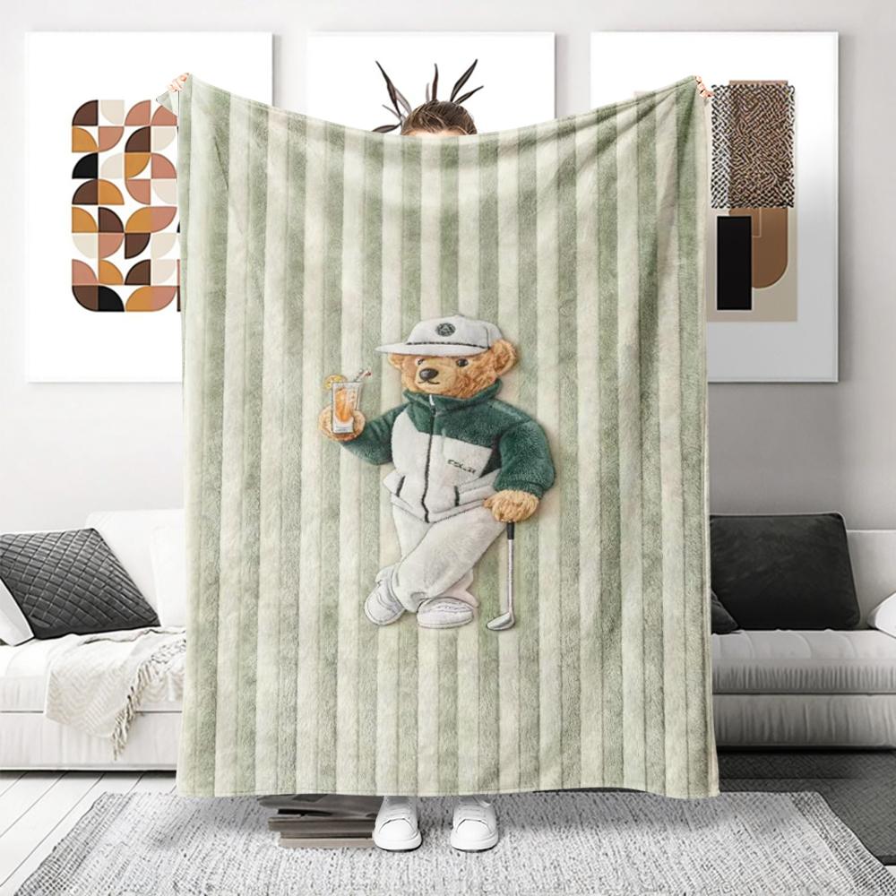 Trendy Cool Bear Pattern Blanket, Ultra-Soft Flannel Nap Blanket, Shawl Blanket, Small Cover Blanket, Lightweight Cozy Blanket, Perfect for Sofa Bed Office Travel