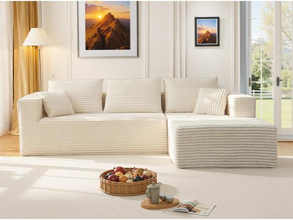 CHORRO 108''Sectional Boneless Cloud Sofa,Modern Modular L-Shape Couch for Living Room,Corduroy Convertible Sponge Sleeper Sofas,Upholstered Lougne Chaise Couchs-with Soft Pillow(Camel,Left Chaise)