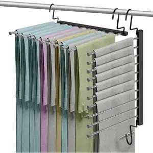 Pants Hangers Saving for Closet, 10-Tier Jean Hangers Organizer, Collapsible Non-Slip Trouser Hangers, Rotational Pant Rack for Display and, College Dorm