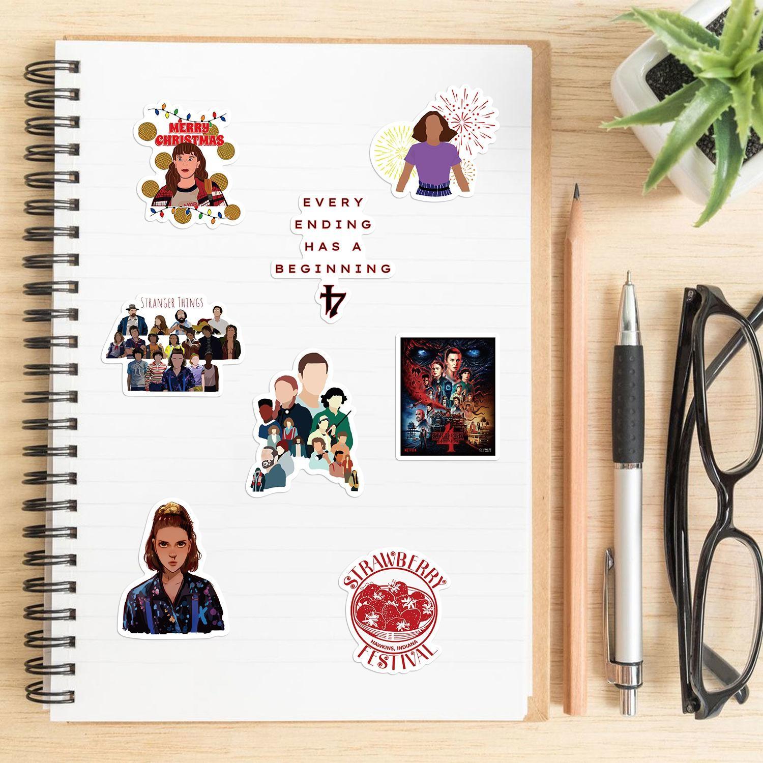 50pcs Stranger Things Stickers, Classic TV Show Decorative Window Decals, Phone Case Cup Note Refrigerator Room Wall DIY Waterproof