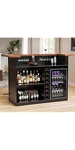 GDLF Large Coffee Bar Cabinet with Fridge Space, Mini Fridge Cabinet with Wine Storage, Buffet Sideboard Table for Home, Fluted Modern Design,53.2" L