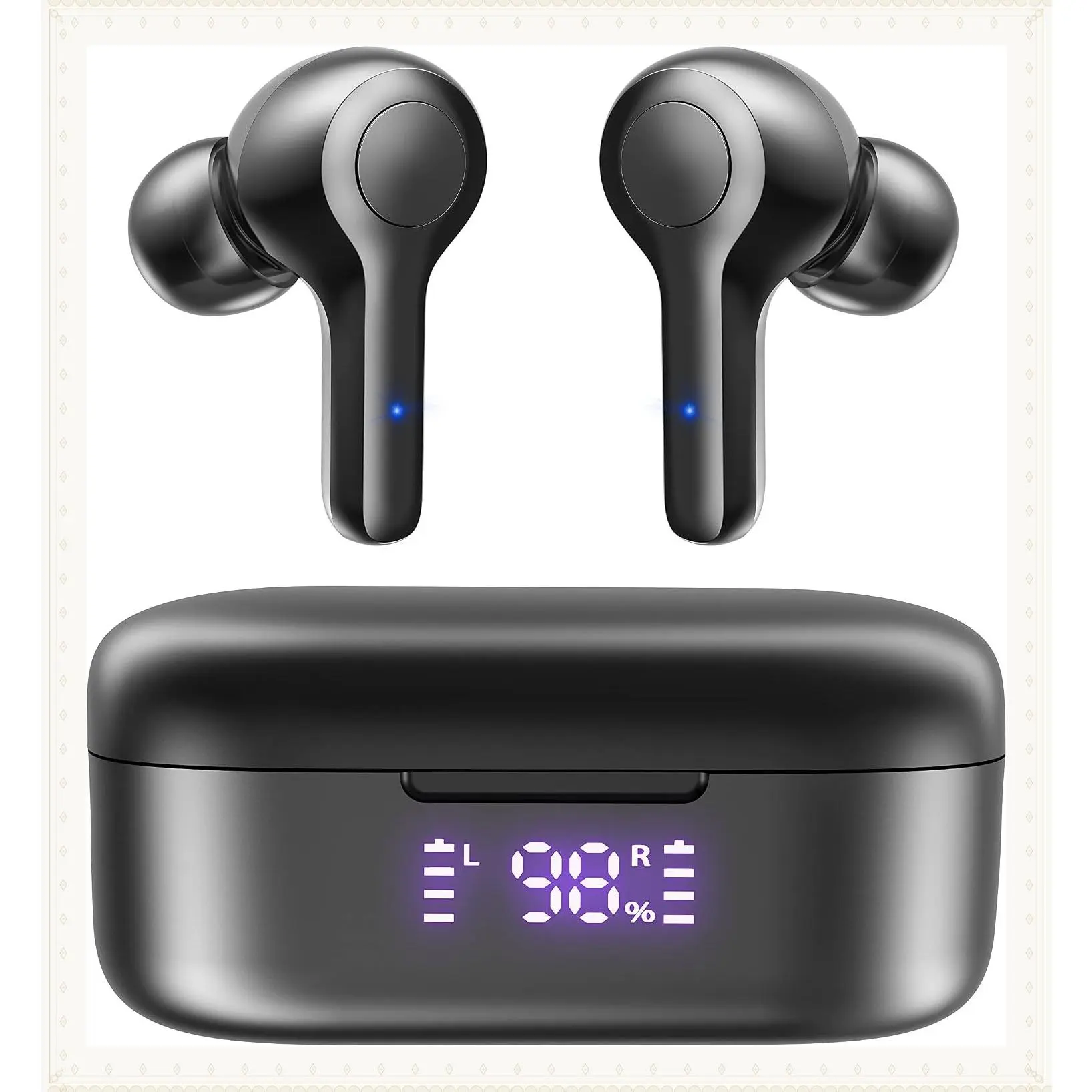 Bluetooth 5.3 Wireless Earbuds, Deep Bass Loud Sound, Clear Call Noise Cancelling with 4 Microphones, In-Ear Headphones, Wireless Charging Case, Compatible with iPhone Android, WorkoutGift
