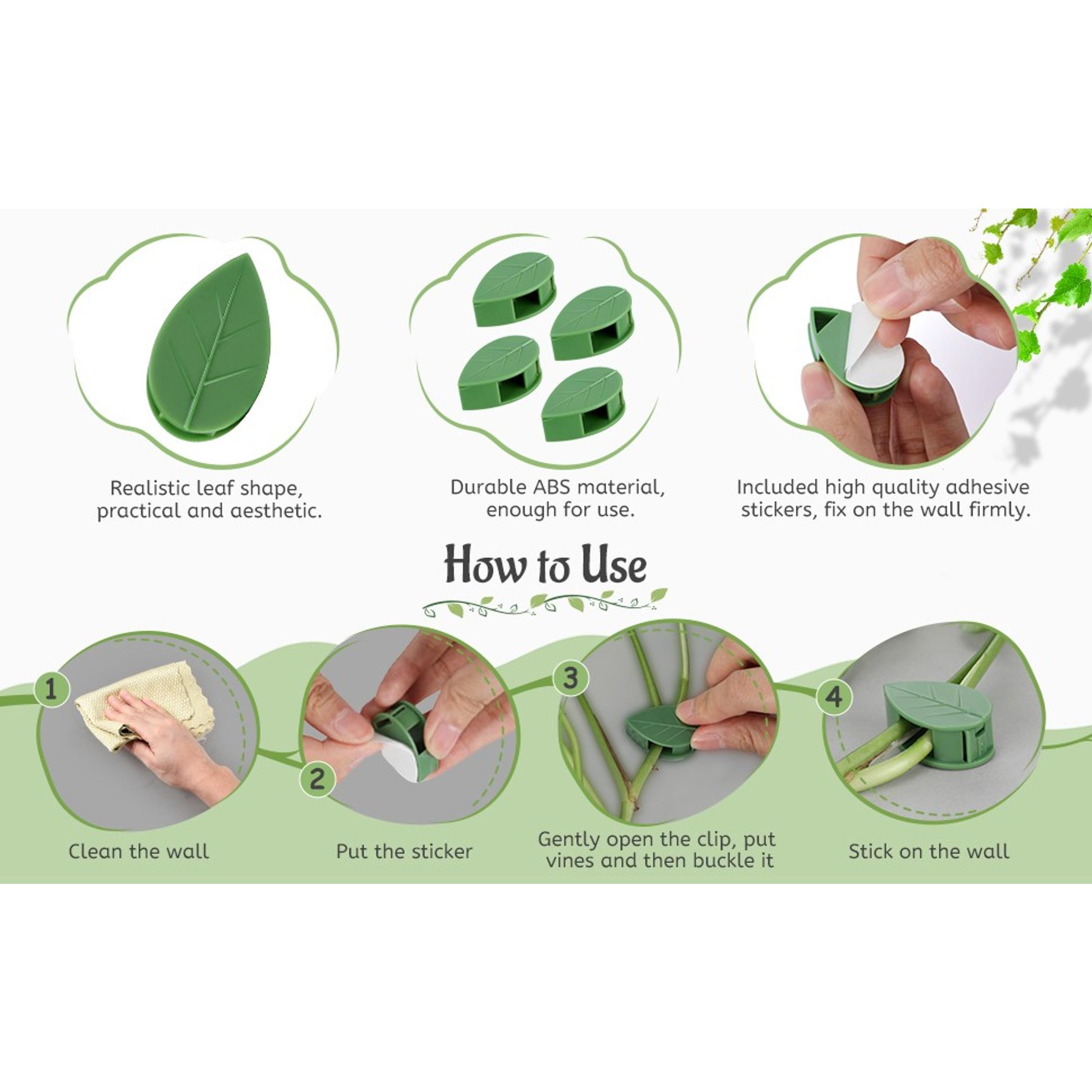 60 Pieces Plant Climbing Wall Fixture Clips with 72 Pieces Acrylic Adhesive Sticker Leaf Fixer Invisible Wall Vines Fixing Clips Hook Plant Vine Traction for Indoor Outdoor Decoration