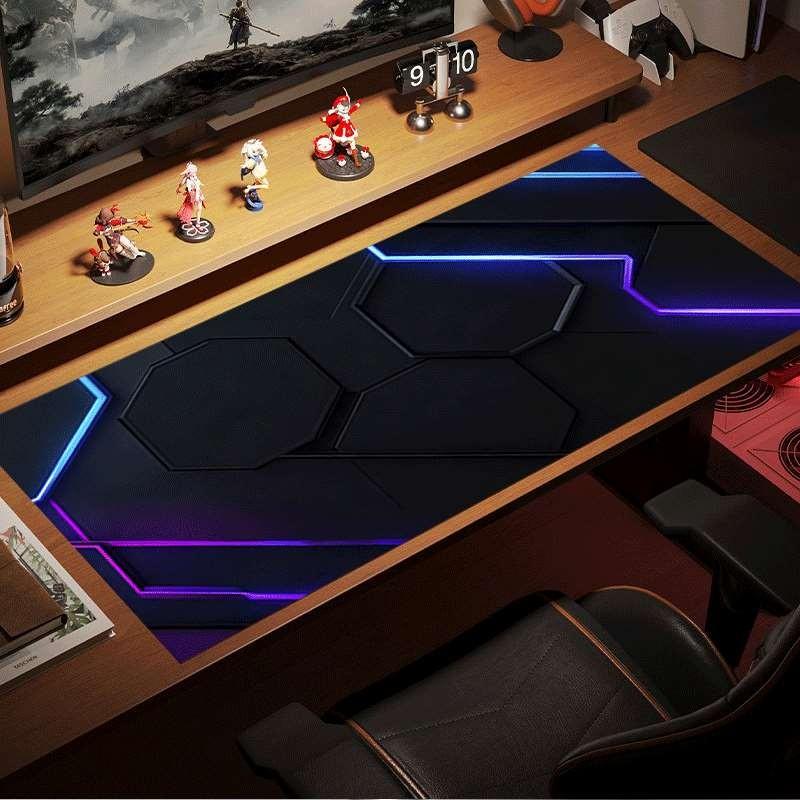 Durable Large Anti-Slip Rubber Mouse Pad, Blue Hexagonal Design, Gaming Office Desk Mat, Perfect Holiday Gift
