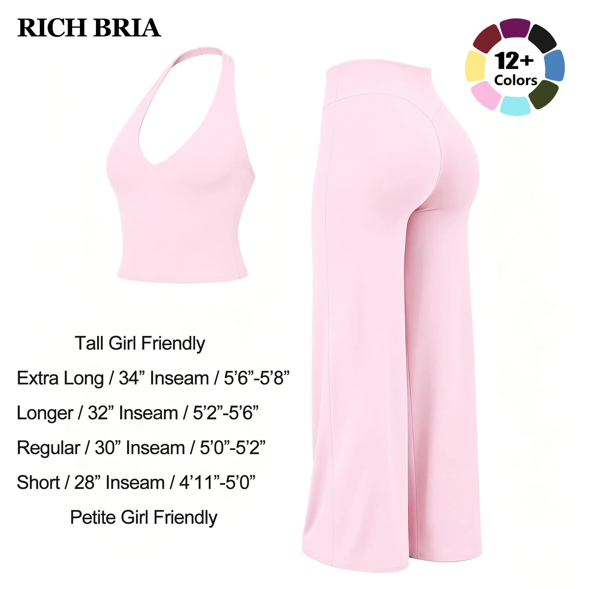 RICH BRIA Women's 2-Piece Athleisure Activewear Set - Solid Halter Cami Top & Flare Leg Pants, Soft Stretchy Breathable Matching Workout Set, Casual Comfy Loungewear for Yoga, Gym Activewear Clothing 2 piece sets matching sets for women