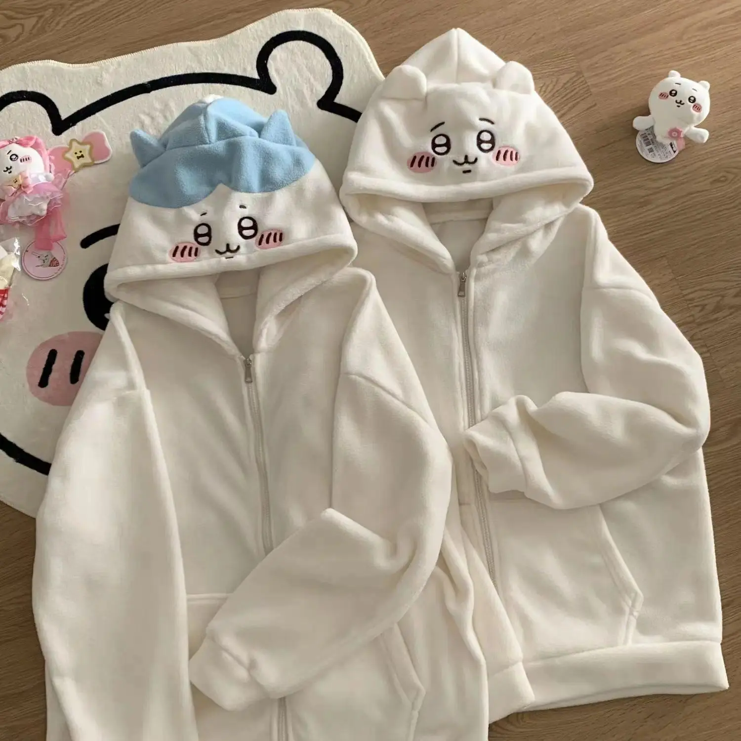 Chikawas Animated Cartoon Cute Sweatshirt Hachiware Usagi Kawaii Loose Hooded Sweatshirt Spring and Autumn Coat