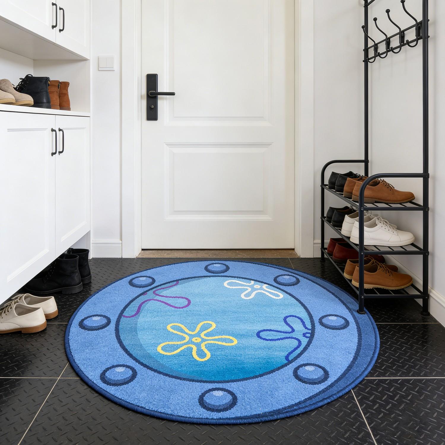 Circular Rug with Underwater Elements Design, Anti-Slip Carpet for Game Room, Bedroom, Living Room, Kitchen, Casual Style Home Decor