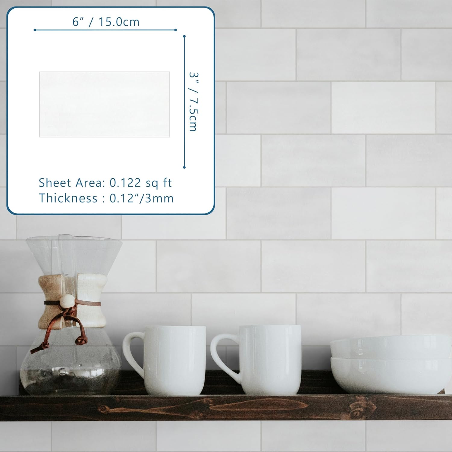 100-Sheet Subway Peel and Stick Backsplash Tile, 6" x 3" White  Stone Composite  Looks Self Adhesive  Wall Tile, Stick  Tiles for Kitchen Bathroom Shower Fireplace