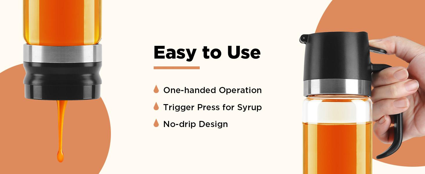 Coffee Syrup Dispenser, Honey Dispenser, 12 OZ Glass Syrup Bottles with Handle, No Drip Pouring, Coffee Bar Accessories for Coffee and Tea, Black 2 Pack