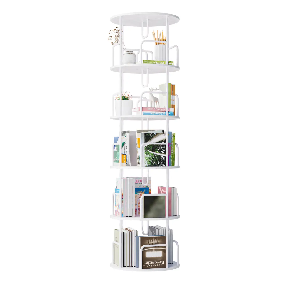 Rotating Bookshelf Tower 5 Tier,Spinning Bookcase, Revolving 360 Book Shelf Narrow Tall Bookcase, Vertical Turning Round storage Bookshelf ,Book Shelf Organizer for Bedroom, Living Room