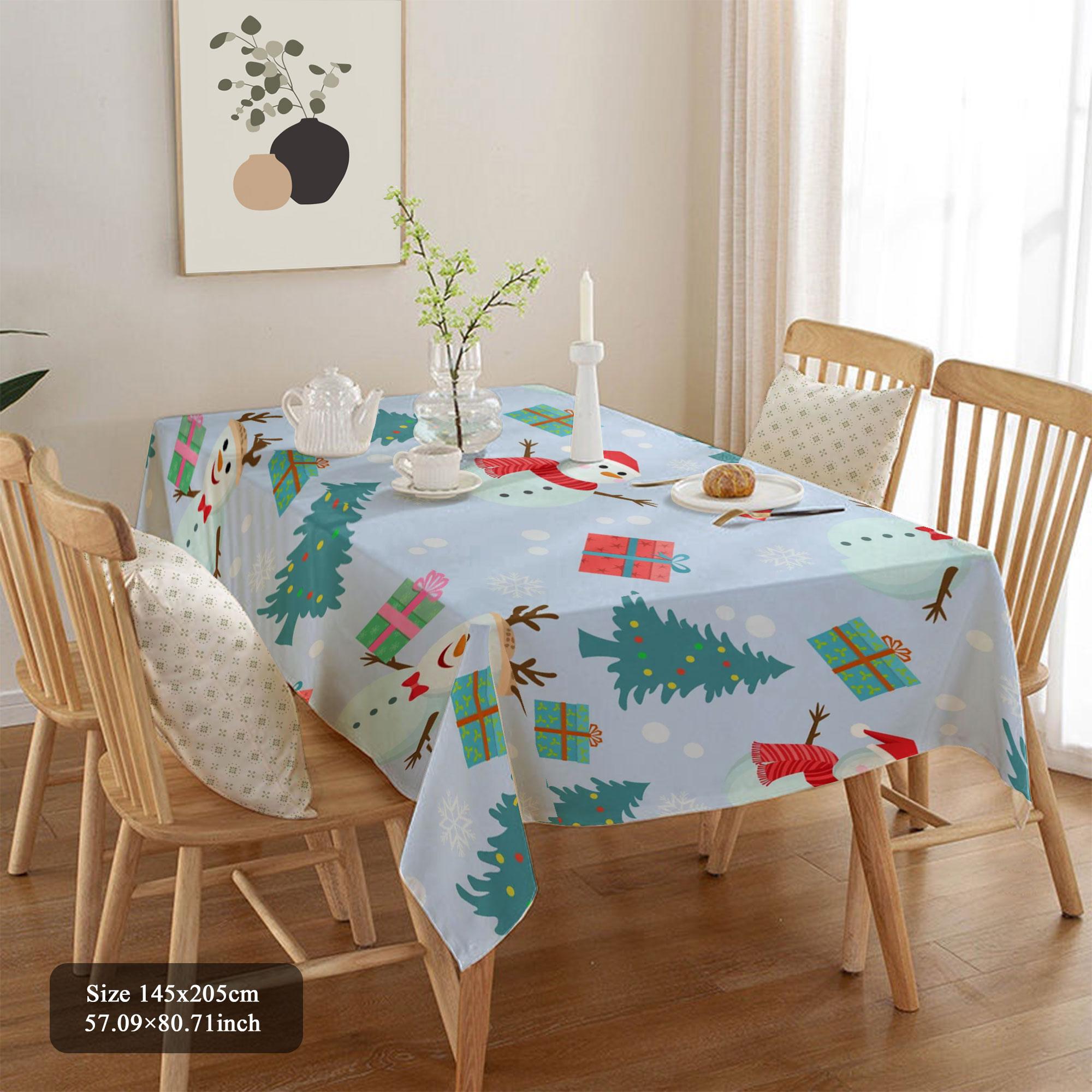 Cute Snowman Christmas Tablecloth, Rectangular Polyester Table Cover for Winter Holiday, Fun Washable Decorative Tablecloth for Kids Party, Family Dinner