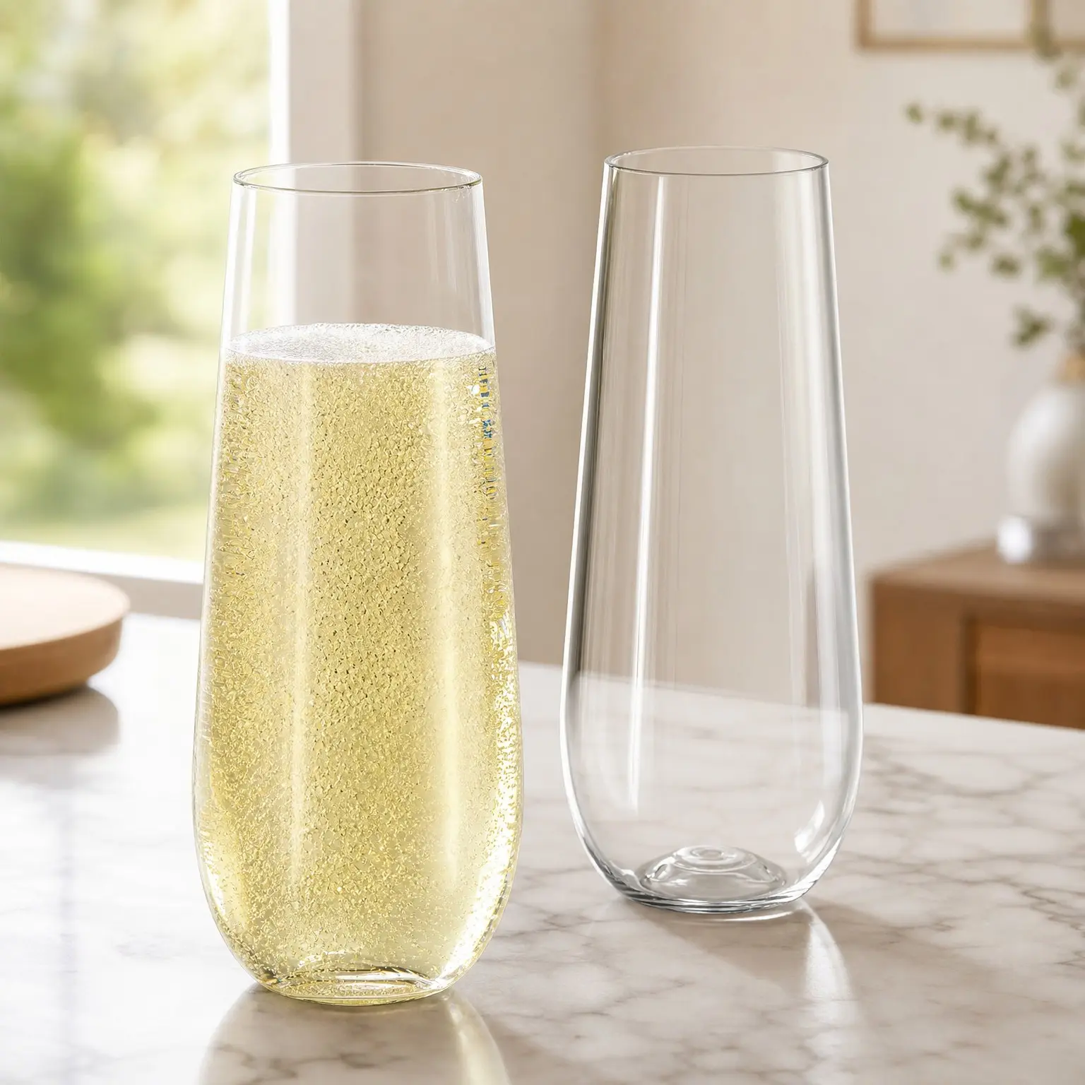 48 Pack 9 oz Crystal Clear Stemless Plastic Champagne Flutes - Disposable Unbreakable Toasting Glasses for Wedding, Birthday, Party & ThanksgivingGift