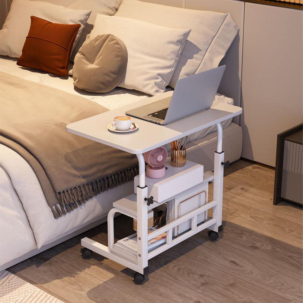 80x40cm Portable Rolling Desk on Wheels Adjustable Height Mobile Computer Desk for Small Space Small Standing Desk with Storage Shelves for Home Office Study 80x40cm Portable Rolling Desk on Wheels Adjustable Height Mobile Computer Desk for Small Space Small Standing Desk with Storage Shelves for Home Office Study