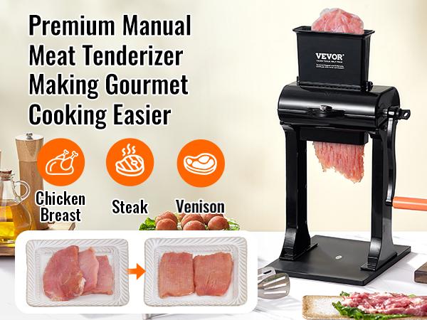 VEVOR Commercial Meat Tenderizer, Heavy Duty Stainless Steel Meat Tenderizer Machine, Quick and Easy Manual Operation Kitchen Tool, 5.8 Feed Port for Beef, Turkey, Chicken, Pork, Steak, and Fish