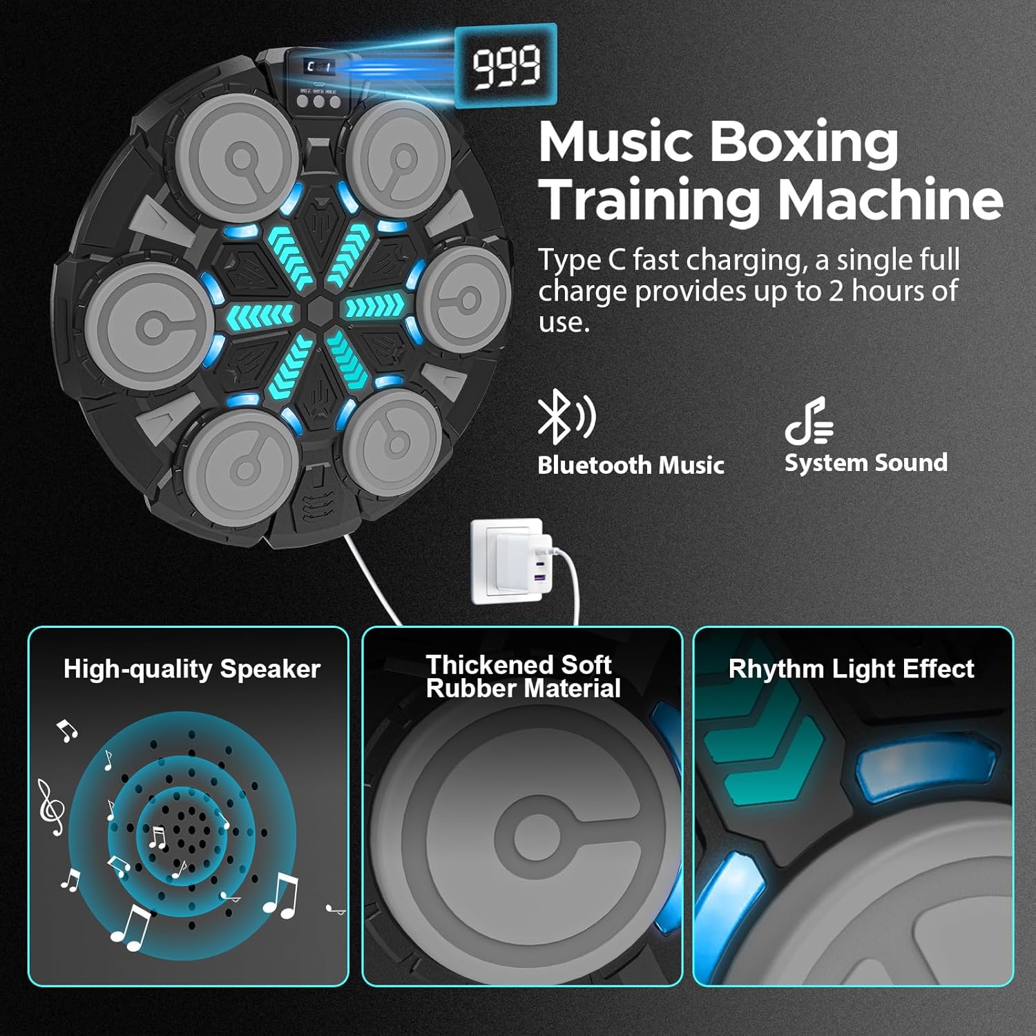 Smart Music Boxing Training Machine with Boxing Gloves, Smart Boxing Trainers, Ready to Train, Universal for Adults & Kids, LED Display with Real-Time Punch Data Feedback, Bluetooth Music Rhythm Sync, Wall-Mountable Space-Saving Design for Home & Gym Use
