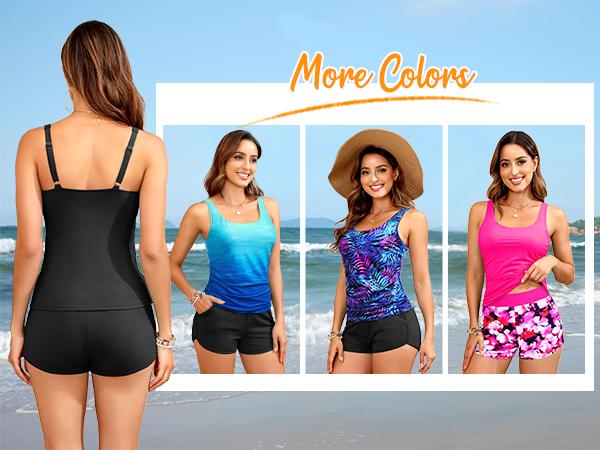 Yonique Tankini Swimsuits with Shorts - Two Piece Swimsuits Tummy Control Bathing Suits with Pockets