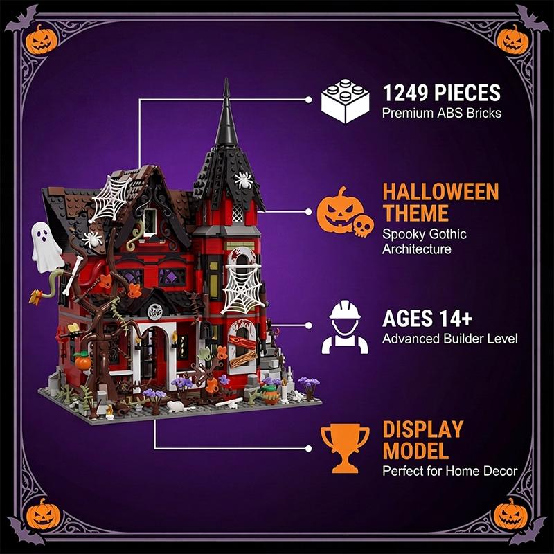 1249pcs MOC Haunted House Building Blocks Set Horror Spooky Building Bricks DIY Puzzle Toys for Adults Kids Gift Room Decoration