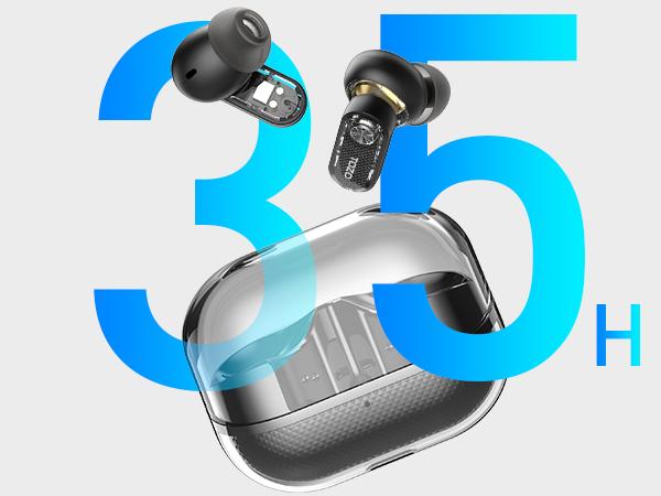 TOZO Crystal Pods Hybrid Active Noise Cancelling Wireless Earbuds, Dual Mics ENC AI Clear Calls, Bluetooth 5.4 in Ear Headphones IPX5 Waterproof Headset, 32 EQs Via App, Black FathersDayGift Electronic Stereo Audio Charging Connection Custom