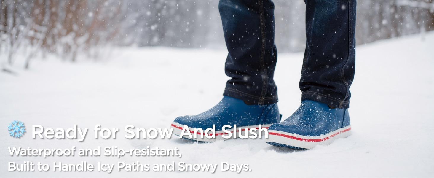 SUREWAY Men's Deck Boots Professional Non-Slip Fishing & Ankle Boating Boot Waterproof Rain Boots, Lightweight Neoprene Rubber Deck Boots