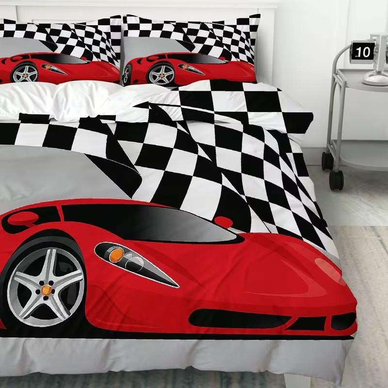 3-Piece Bedding Set, 1 Duvet Cover + 2 Pillowcases, Race Car Flag Theme, Luxury Design for Bedroom, Guest Room, Dorm, Cabin