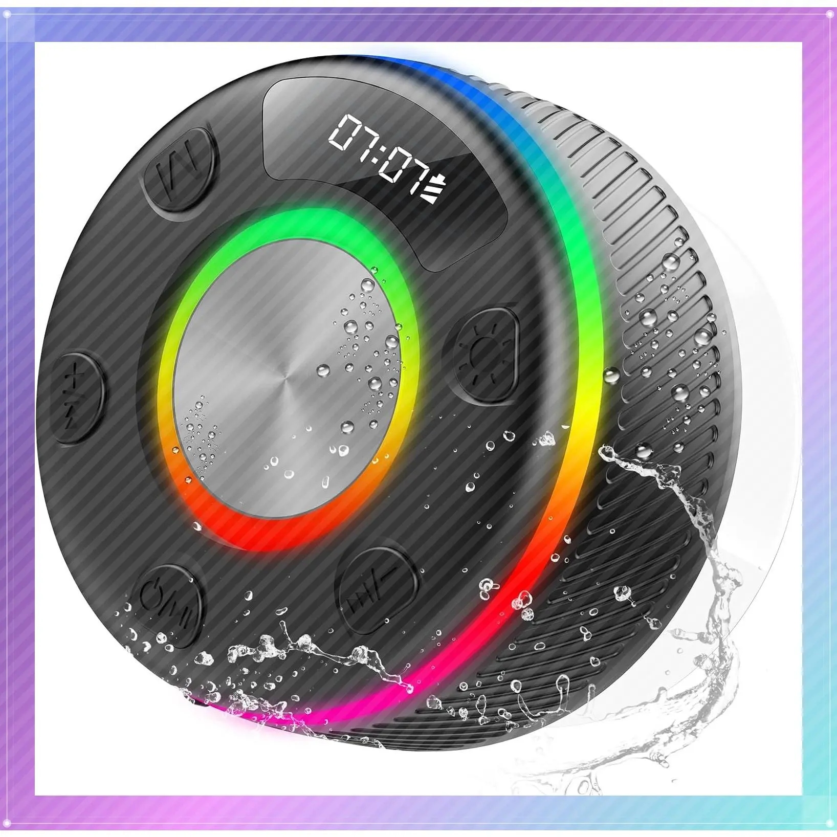 Bluetooth Shower Speaker, IP7 Waterproof Portable Speaker with Bluetooth 5.4, HD Sound, RGB Light, LED Display, Hands-Free Call & Suction Cup – Perfect for Bathroom Sing-Along, Stocking StuffersGift