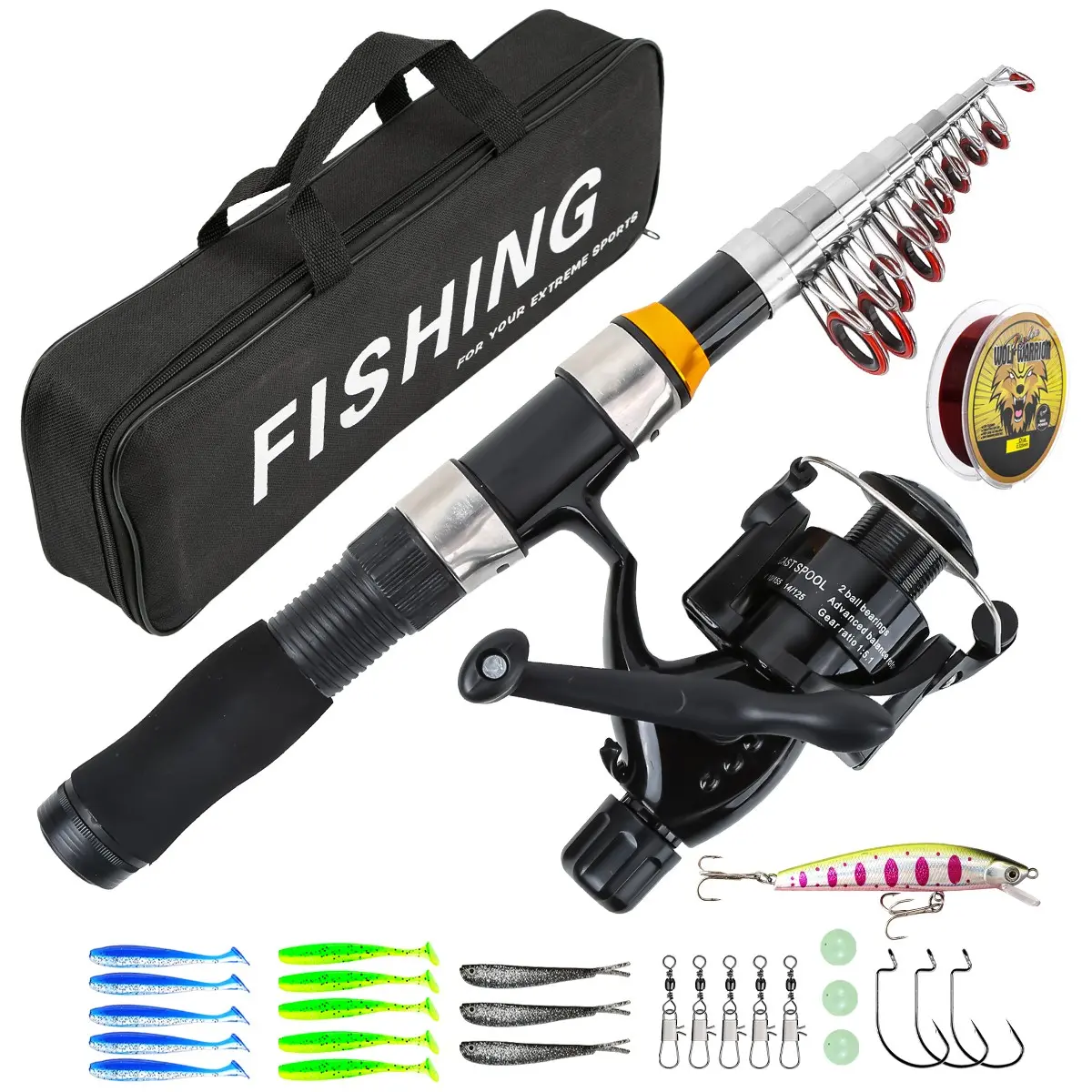 【Black Friday】Spinning Fishing Rod & Reel Combo Set, Anti-Entanglement Fishing Pole with Accessories & Storage Bag for Outdoor Fishing, Fishing Supplies