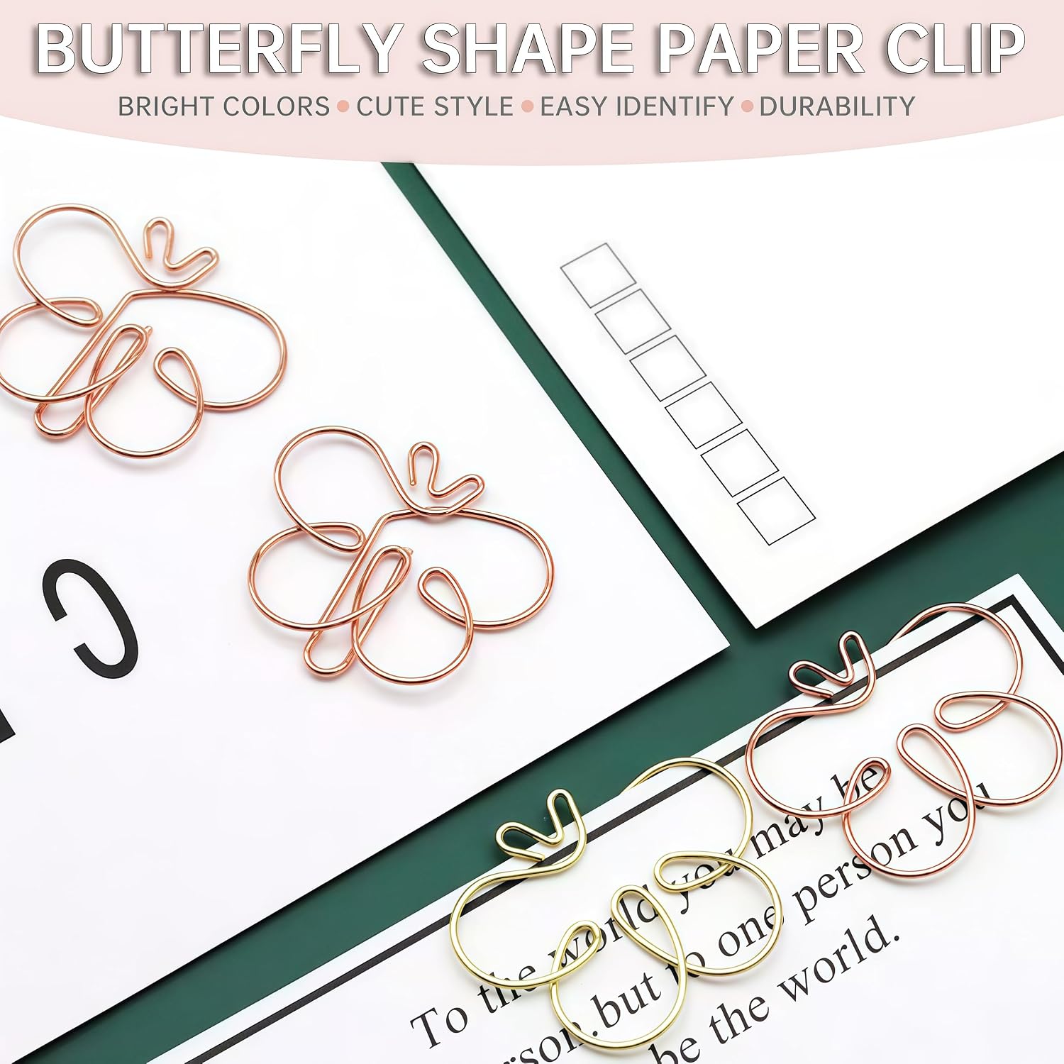 30 count Cute Paper Clips, Multicolor Butterfly Paperclips, Smooth Metal Funny Paper Clips for Bookmarks File Organization or Decoration School Gifts Wedding Decoration (, Rose )