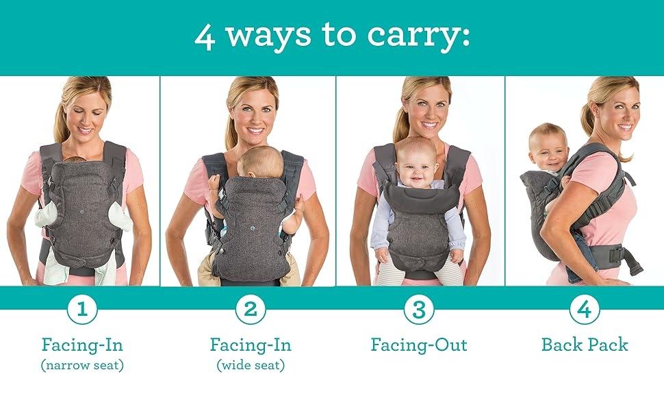 Hands-Free Baby Wrap Carrier, Flip 4-in-1 Advanced Carrier, Convertible Face in or Out or Front, Ergonomic, Travel with Baby Easily, Relieve Fatigue, Newborns and Older Babies, Maximum Load Bearing 32 lbs