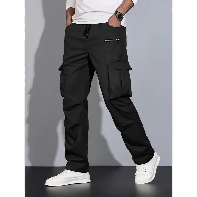 Loose Casual Men's Straight Leg Cargo Pants Solid Multi Flap Pockets Outdoor Pants for Hiking Fishing Angling Work