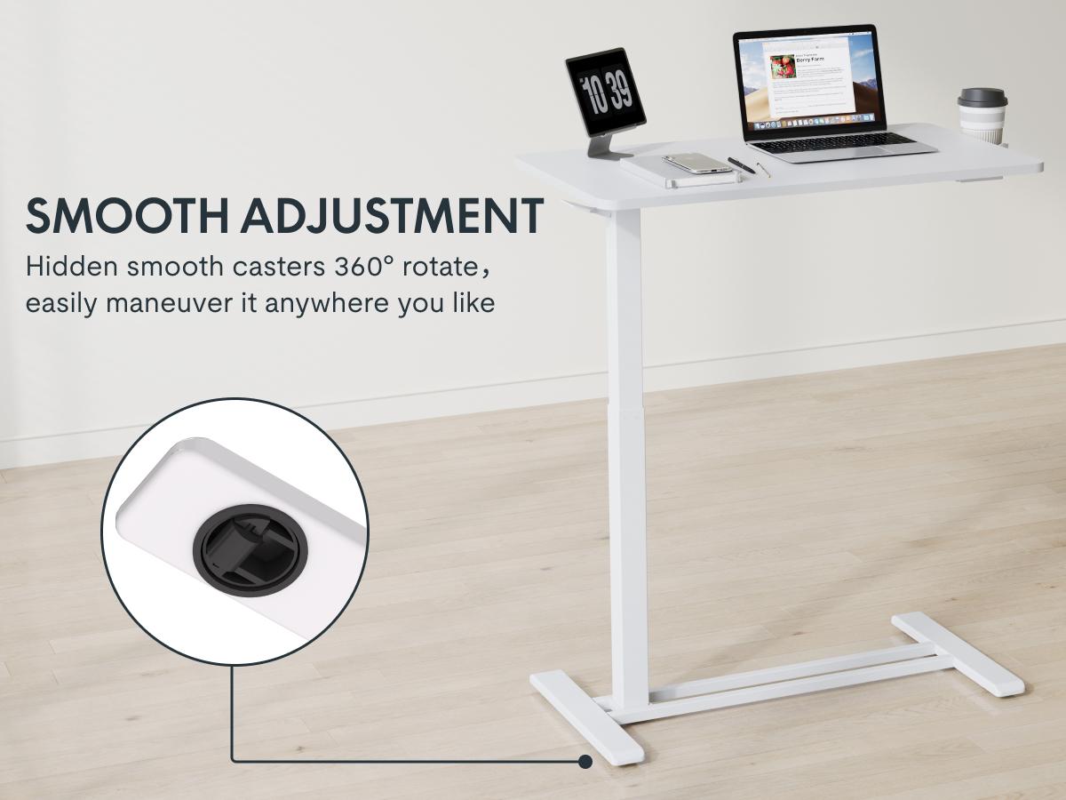 H7 Mobile Adjustable Bedside Table, Standing Desk with Wheels, Rolling Laptop Desk Cart & Portable Computer Workstation for Hospital, Home Office, Bedroom, Living Room, Dorm, and Small Spaces, Reading Studying, Bedside Care Max Load Capacity Gas Spring