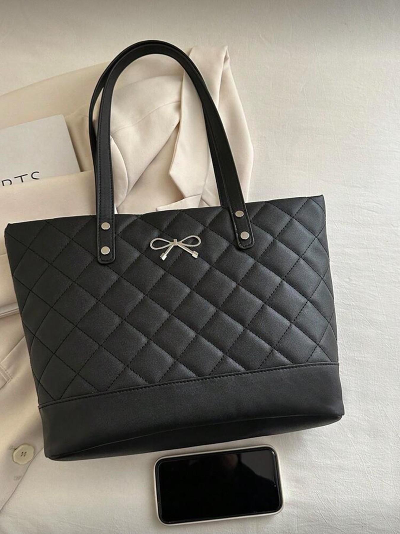 Large Capacity Diamond Pattern Solid Color Bow Handbag, Casual Simple Fashion Tote Bag, 2026 New Women's Stylish Bow Wallet, Quilted Puffer Bag, Handheld Bag, Quilted Purse Bags