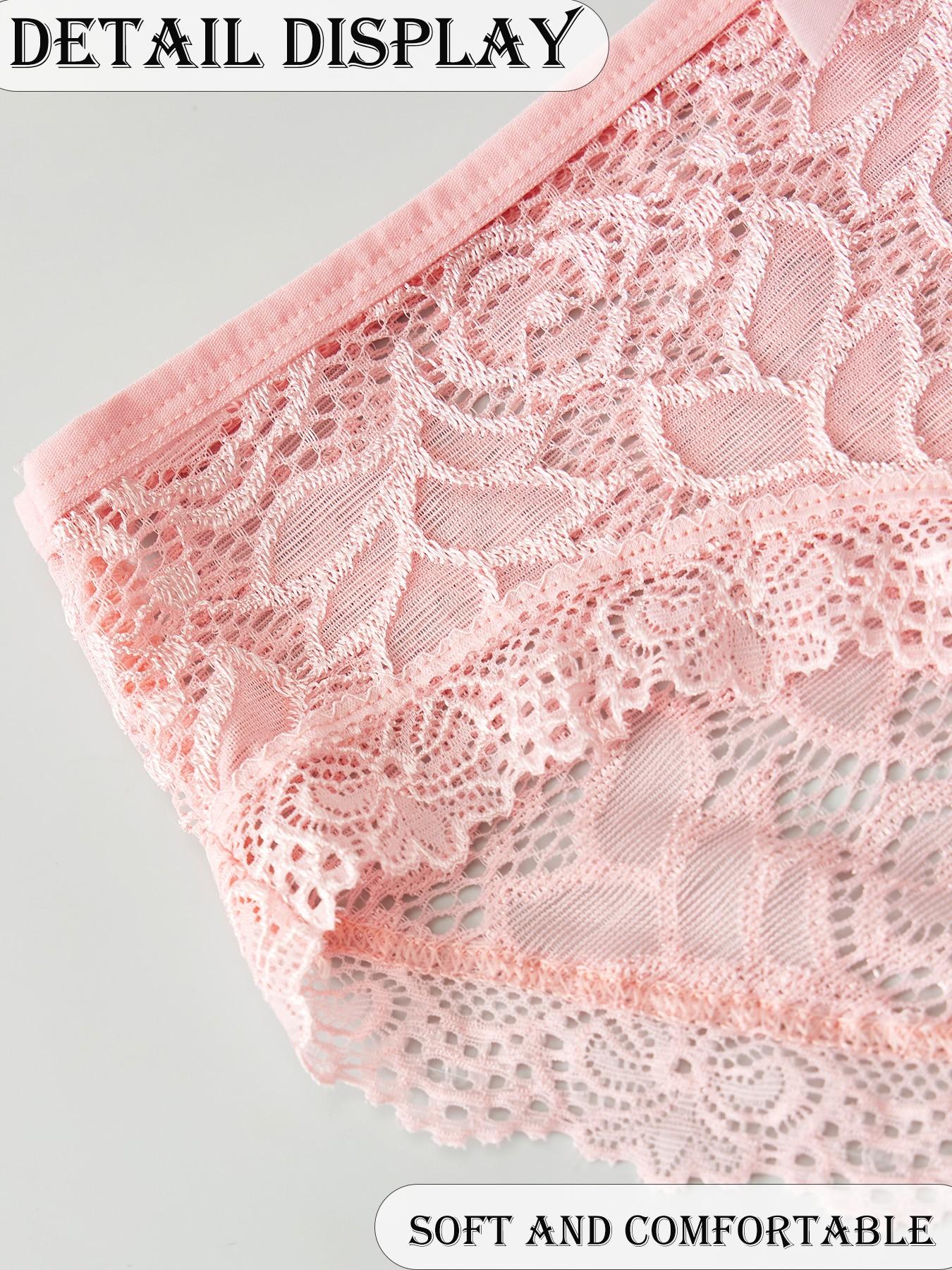 6-Pack Elegant Sexy Lace Floral Women's Briefs, Breathable Lightweight Comfort, Full Lace Semi-Transparent Design, Bow Decoration, All Seasons, Floral Lace Panties