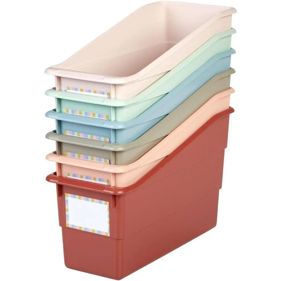 Durable Book and Binder Holders - Set of 6 Boho Colors - Plastic Storage Bins for Classroom and Office - File Folder Organizer Magazine Holder Book Display