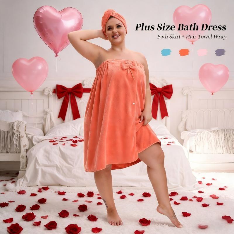 Plus Size Bath Skirt & Shower Cap Matching Set, 2 Counts/set Adjustable Fit Bath Skirt & Shower Cap, Thickened Cute Bath Skirt, Ideal for Home Use, Travel, Sauna, and Spa, Womenswear