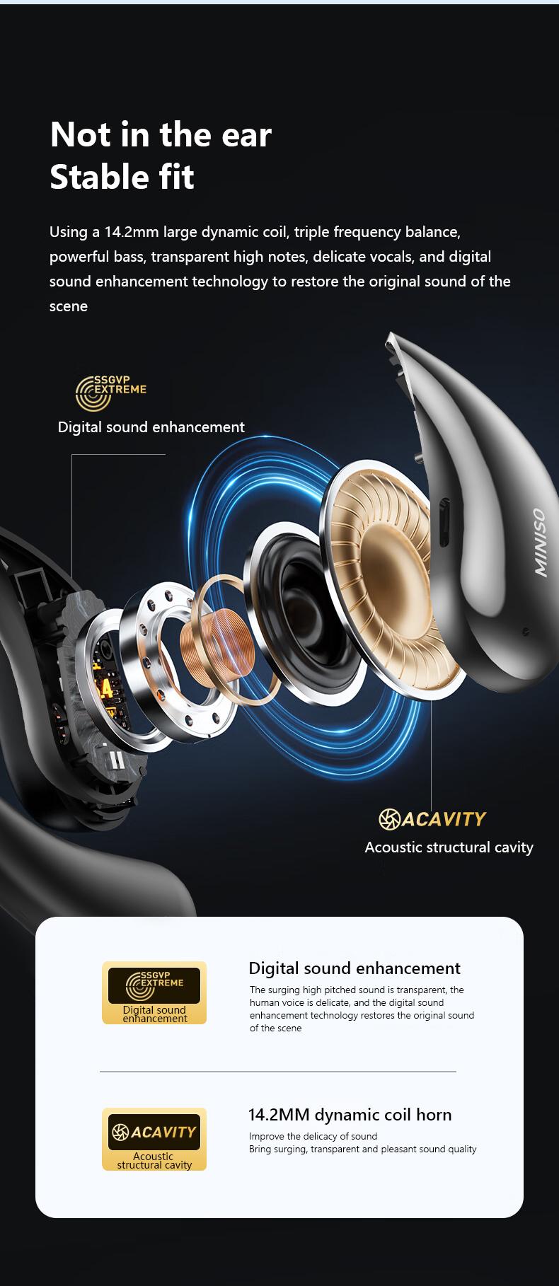 MINISO X69 OWS Wireless Headphones Open Ear Earbuds Bluetooth 5.4,Earphones HiFi Sound Headset with Charging Case Audio Electronic