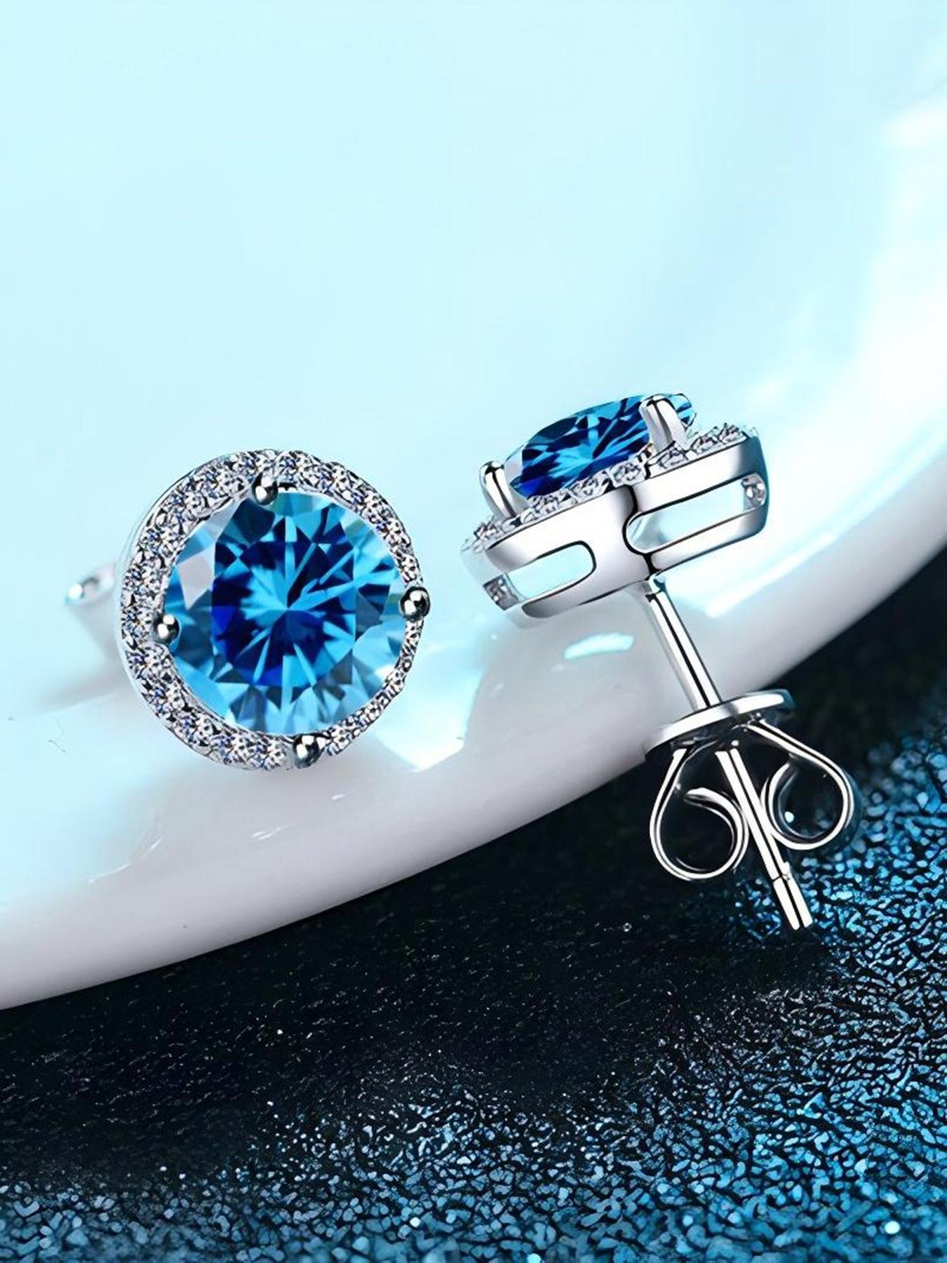 S925 Sterling Silver Synthetic Moissanite Earrings, Round Shaped Earrings for Women & Men, Trendy All-match & Exquisite Jewelry for Birthday Gift