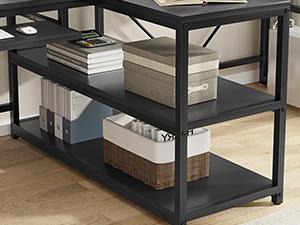 94.5 Inch Office Computer Desk 2 Person Gaming Desk with Storage LED Lights Keyboard Tray Power Strip with USB & Monitor Stand