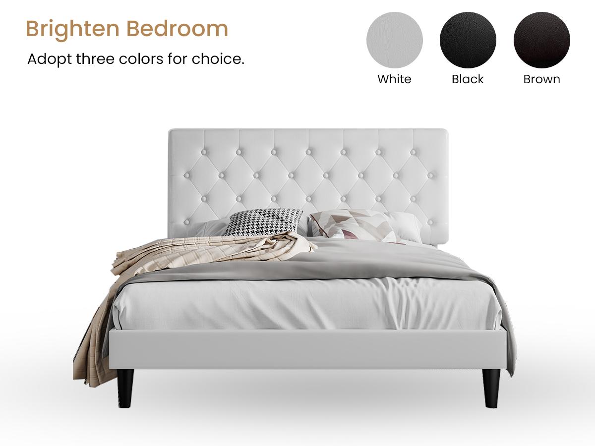 SHA CERLIN Upholstered Bed Frame with Button Tufted Headboard, 【Frame Only No Mattress】Faux Leather/Fabric Upholstered Bed Base, Platform Bed Full Queen King Size, Wooden Slat Support, No Box Spring Needed#ChristmasGifts#TikTokShopBlackFriday