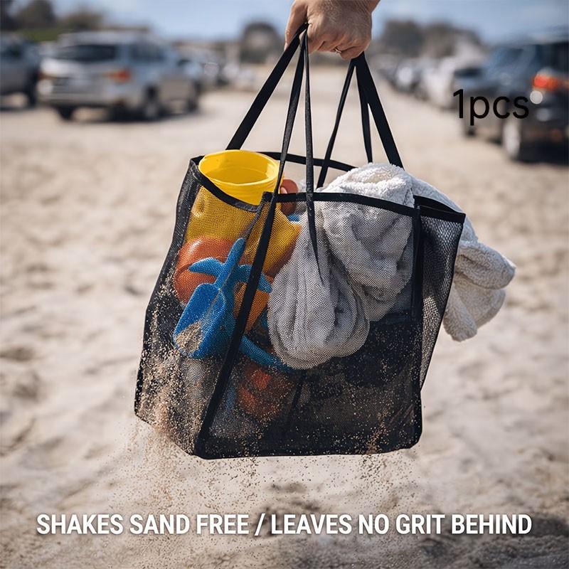 Large Capacity Mesh Beach Tote Bag, Solid Color with Durable Handles, Ideal for Travel, Beach, Vacation, Camping, Multi-Functional Storage Solution