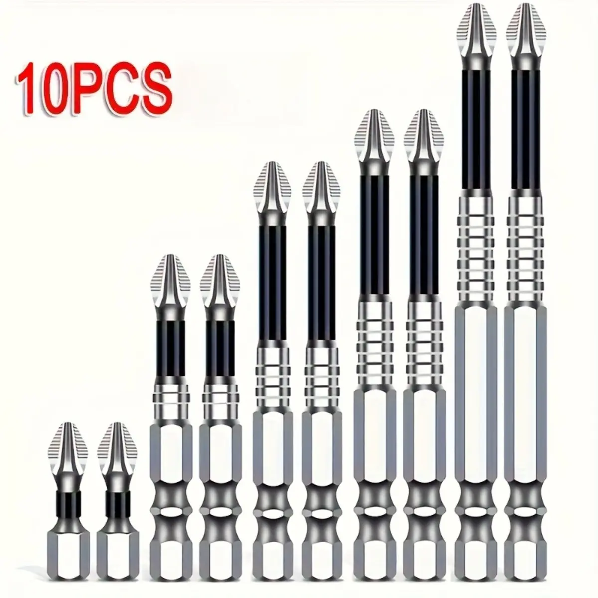 10 Piece Anti Slip S2 Steel Magnetic Screwdriver Bit Set Heavy Duty Durable High Hardness Screw Driver Bits Kit for Electric Power Drill Driver Home Woodwork Repair Furniture Assembly DIY Projects Construction Tool Accessories