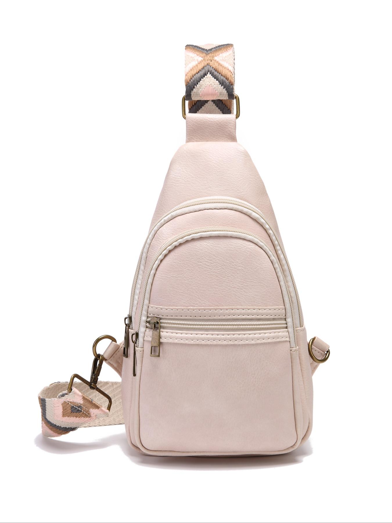 Fashion Retro Shoulder Strap Crossbody Bag, Ethnic Pattern Boho Style Belt Bag, All Seasons Zipper Design, Plain Pattern_pro