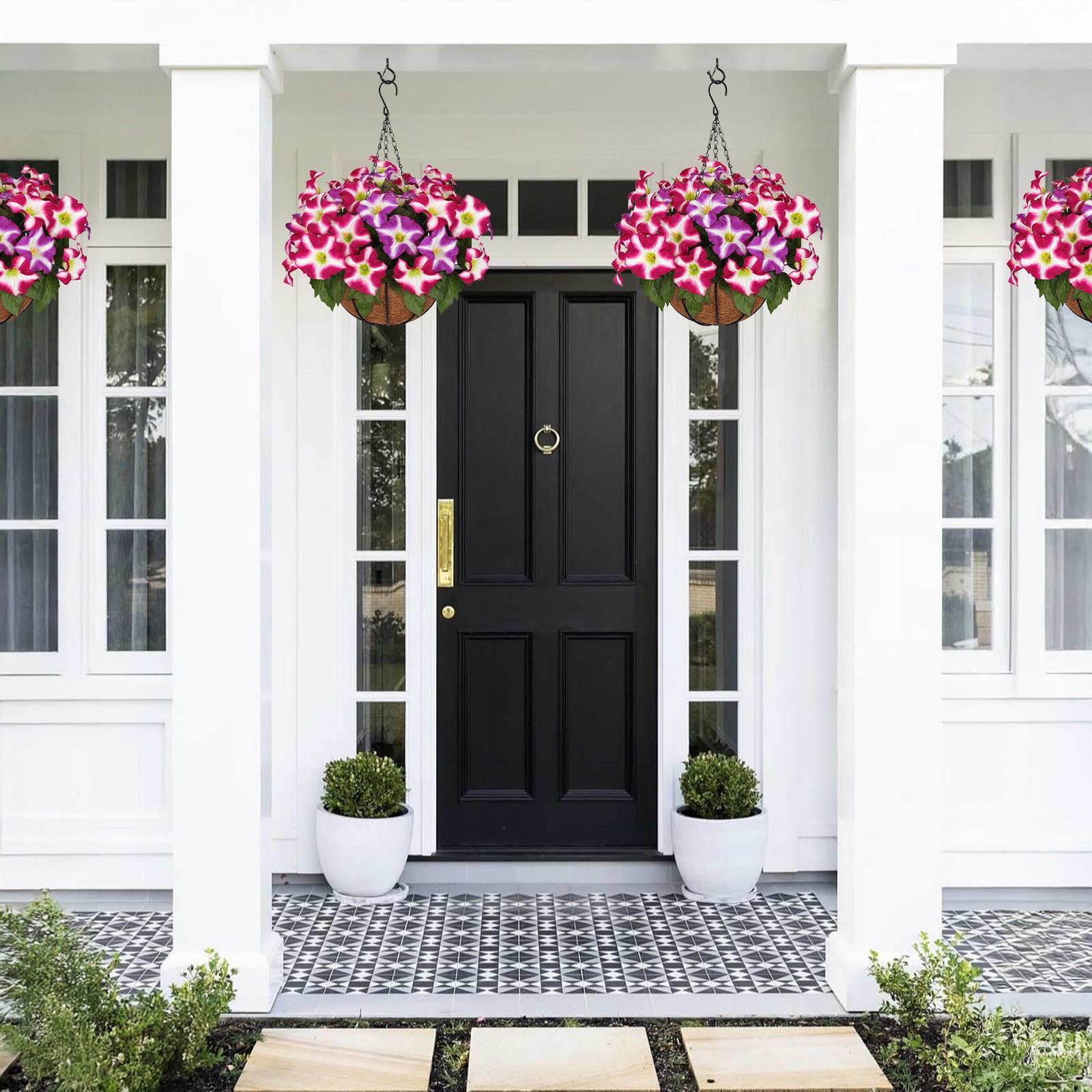 Outdoor Artificial Plant Hanging Baskets Set of 2, UV Resistant Porch Garden Decor, Durable Fake Plants for Outdoor Use