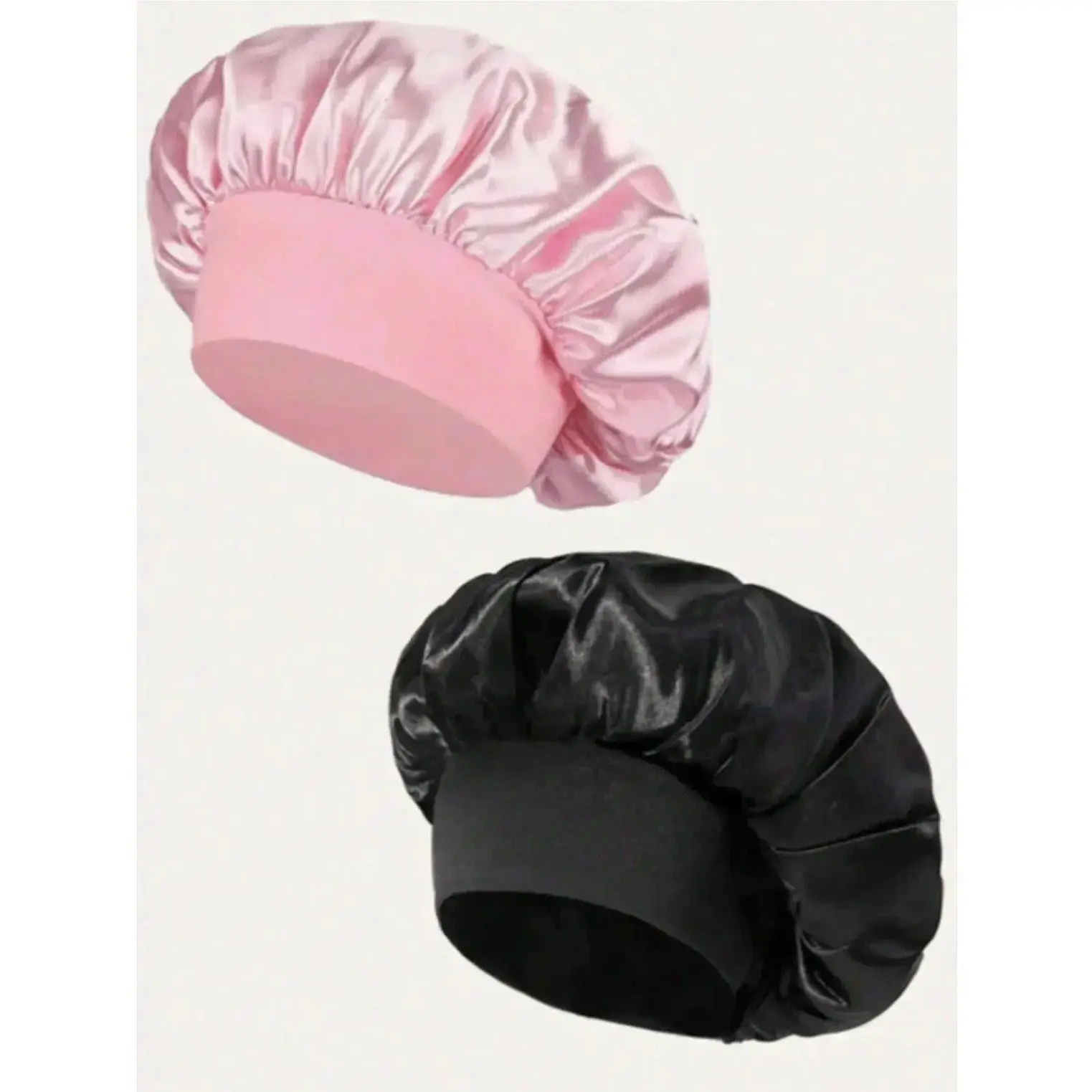 Women's 2-Pack Satin Sleep Cap - Wide Brim, High Elastic Silk Fabric Bonnet, Soft Charmeuse Night Wear Head Wrap for Curly Hair, Moisture Lock Daily Rest