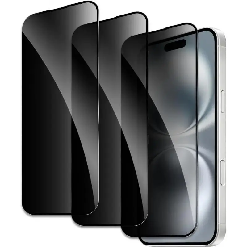 3 Pack Privacy Tempered Glass Screen Protector for iPhone 17/16/15/14/13 Pro Max Plus, Anti-Spy, Anti-Glare, 9H Hardness, Shatterproof, Ultra Resistant, Case Friendly, HD, Black - Smartphone/Cellphone/Handheld Devices Protection Accessories, Iphone Serie