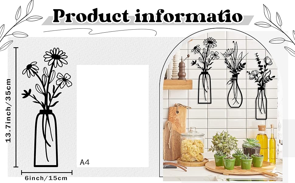 【Holiday Haul】3 Pieces Metal Flowers Wall Decoration - Rustic Farmhouse Decoration Beige Minimalist Flower Wall Decors for Living room Bathroom Bedroom Dining Room-Housewarming Gifts (Beige, Vase-C)