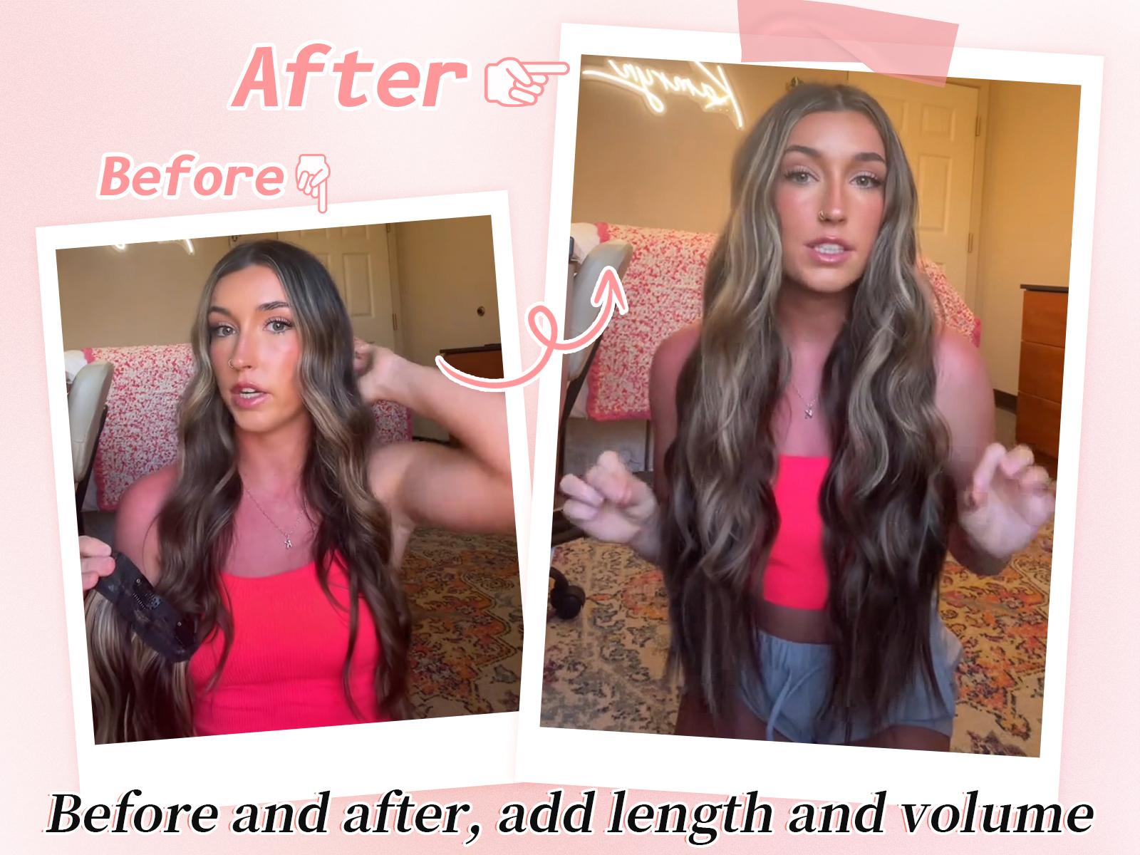 ORSUNCER Hair Clip Extensions Long Wave 4PCS Thick Hairpieces For Women In Synthetic Nature Color To Chestnut Fiber Double Weft Hair Extension Easy To Go