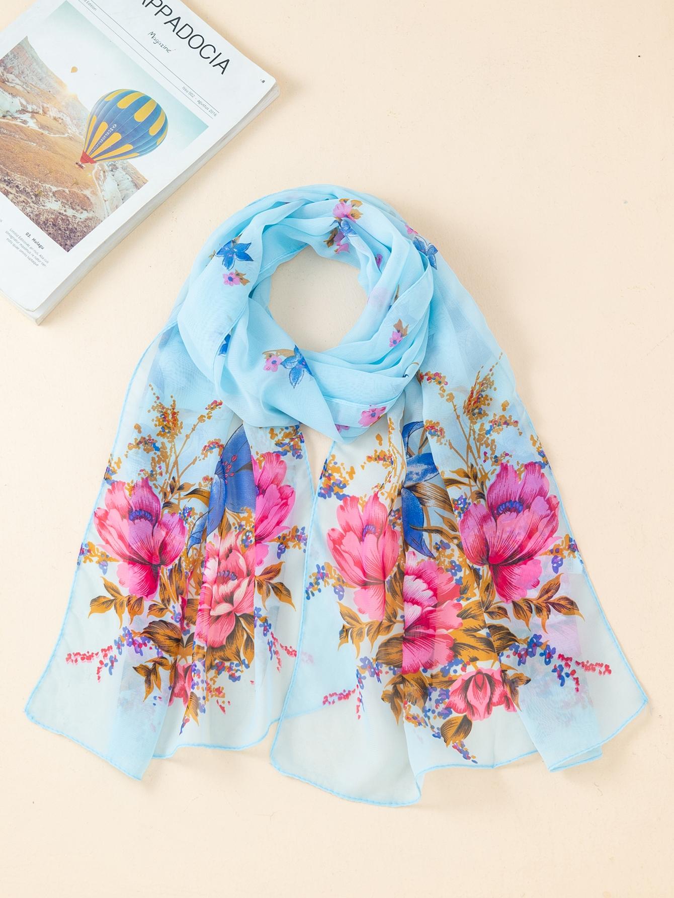 Women's Chiffon Scarf, Summer Beach Headscarf, Elegant Long Shawl, UV Protection, Casual Loose-Fit, Geometric Pattern, All Seasons