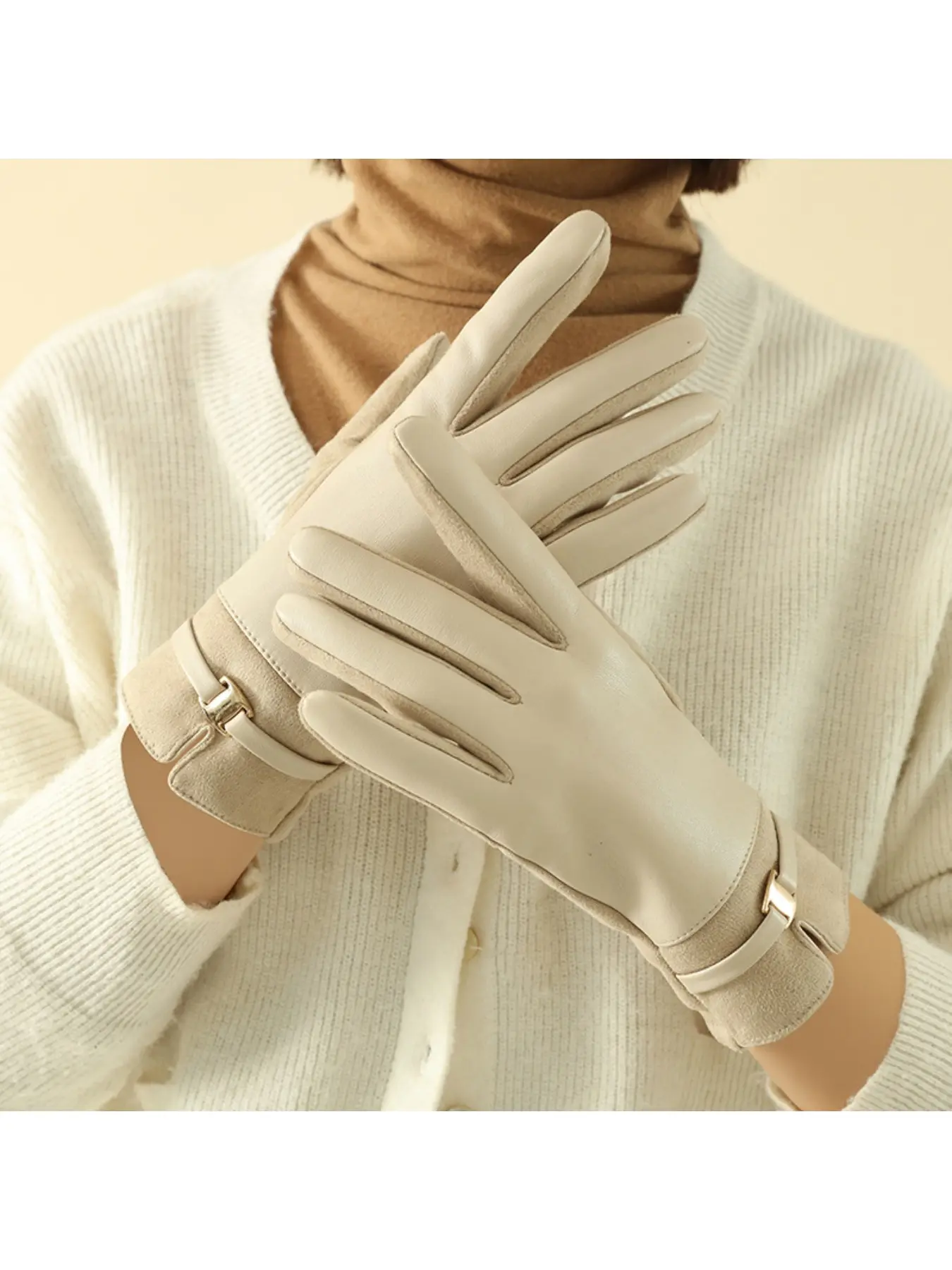 European and American women's leather fur gloves, winter warm and cold-proof fleece-lined gloves, touchscreen compatible for riding, driving, and outdoor activities