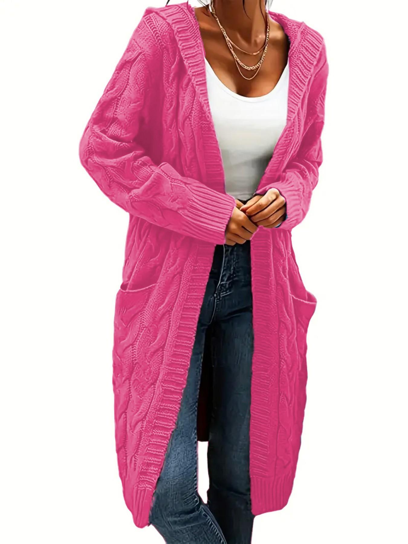 Women's Oversized Y2K Long Sleeve Cardigan, Simple Yet Chic Design, Hooded Knit Cardigan Open Front Long Sleeve Sweater Cardigan with Pockets, Perfect for Casual Wear, Comfortable & Stylish