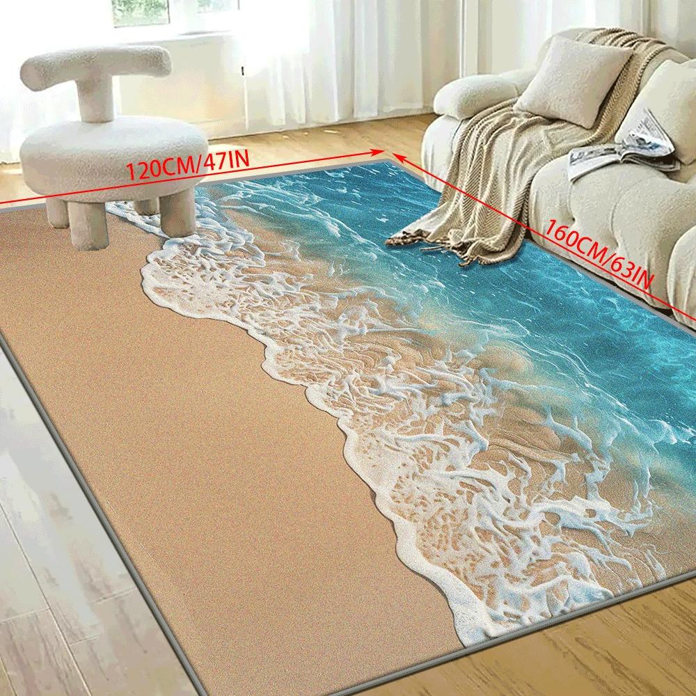 Soft Faux Wool Beach Wave Pattern Carpet, Ocean Inspired Print Rug ...